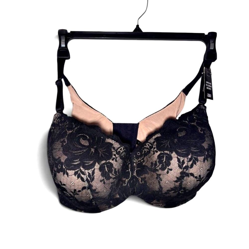 Torrid Curve Lace Balconette Bra 42G Black Nude Lightly Lined Full Coverage NWT
